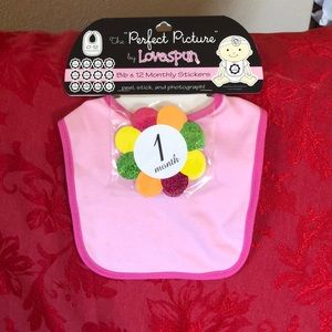 Milestone pink Bib with 12 flower monthly stickers for the perfect picture